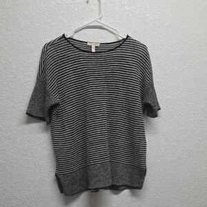 Eileen Fisher Black and Cream Knit Sweater Organic Linen Size Petite